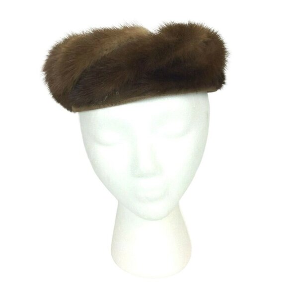 Vintage Mink & Velvet Pillbox Hat With Real Fur Classic Style 1960s - Picture 1 of 8